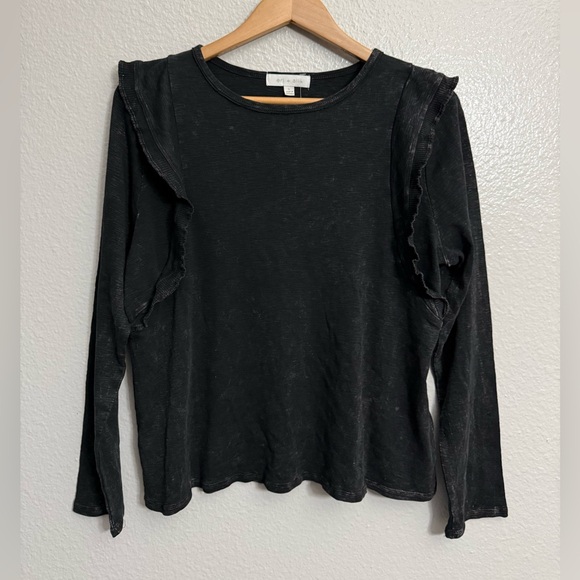 Anthropologie Eri + Ali -Washed Black-Ruffle Long Sleeve Tee - Picture 2 of 10